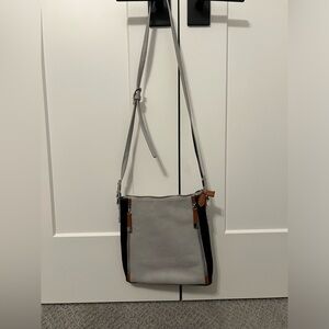 Light Gray & black Crossbody Leather Purse with adj straps